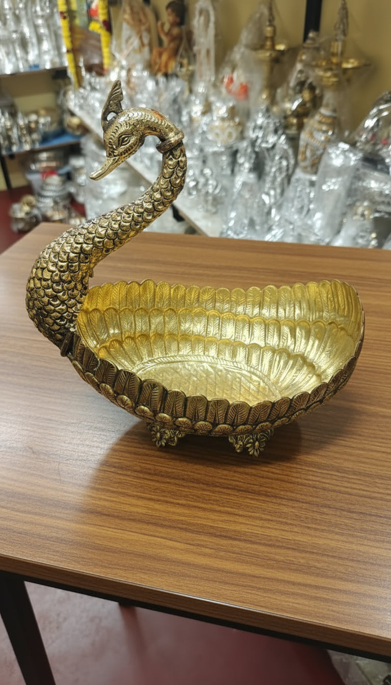 Brass Antique finish Swan bowl 9 inches height for gift item/ home décor/ fruits